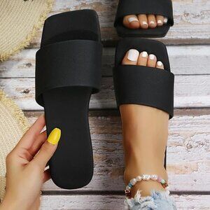 Women's square open toe flat sandals